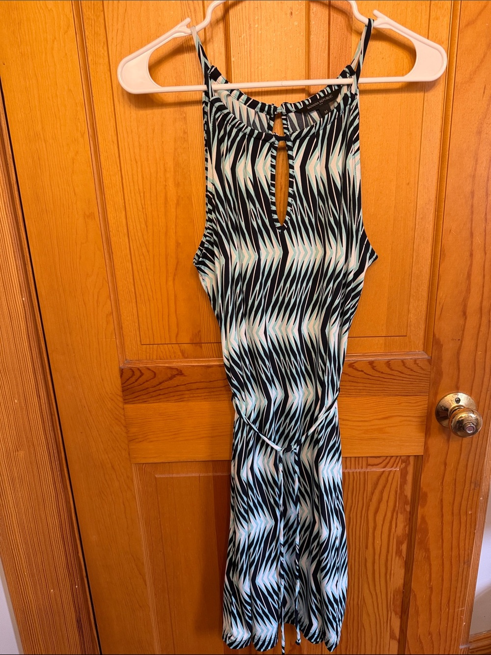 Banana Republic Sleeveless Midi Dress in Black and Mint Wave Print